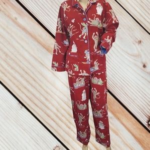 Nick and Nora flannel red sock monkey 2 PC pajamas L